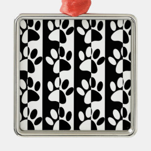 Ornement Carré Argenté Patrouilles Et Rayures De Chien Noir Et Blanc