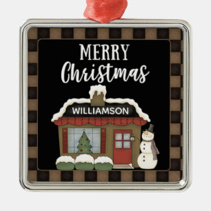 ORNEMENT CARRÉ ARGENTÉ PAYS PRIMITIF MERRY NOËL NOM DE LA COTTAGE
