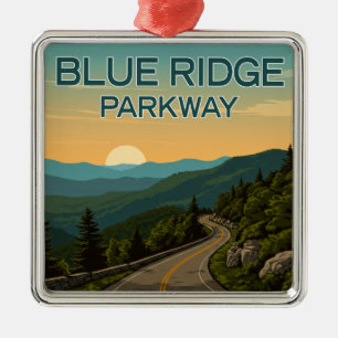 Ornement Carré Argenté Paysage de Blue Ridge Parkway
