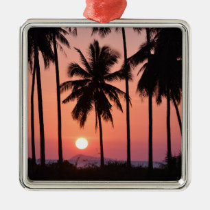 Ornement Carré Argenté Paysage de palmier de noix de coco