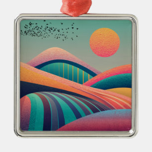 Ornement Carré Argenté Paysage des collines du Kaleidoscope