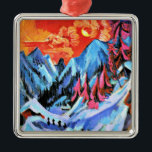 Ornement Carré Argenté Paysage hivernal au clair de lune par Ernst Kirchn<br><div class="desc">Paysage d'hiver au clair de lune,  célèbre peinture d'Ernst Ludwig Kirchner,  1919</div>