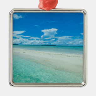 Ornement Carré Argenté Paysage marin tropical bleu, Palaos