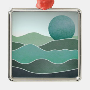 Ornement Carré Argenté Paysage mondial turquoise