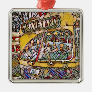 Ornement Carré Argenté PC Graveyard en verre de verre Carré en céramique 