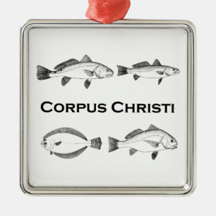 Ornement Carré Argenté Pêche de Corpus Christi - poissons de mer