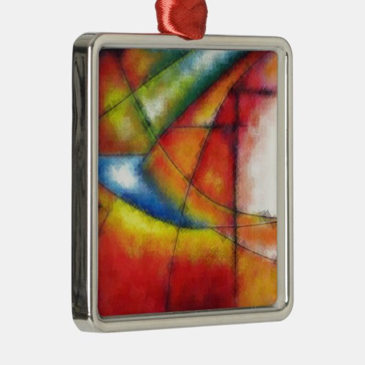 Ornement Carré Argenté peinture abstraite rouge jaune vert bleu (Droite)
