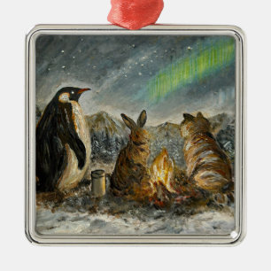 Ornement Carré Argenté Peinture d'animaux auroraux fantaisistes et persis