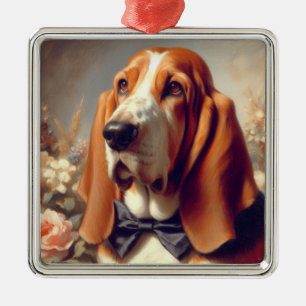Ornement Carré Argenté Peinture vintage à la hache Basset