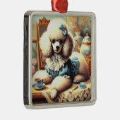 Ornement Carré Argenté Peinture vintage de caniche (Droite)