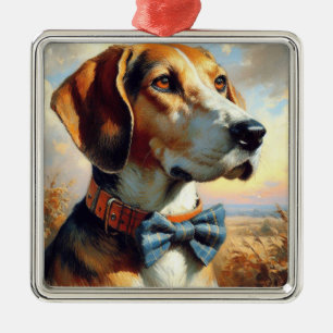 Ornement Carré Argenté Peinture vintage en anglais Foxhound