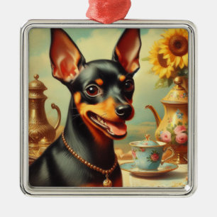 Ornement Carré Argenté Peinture vintage Pinscher