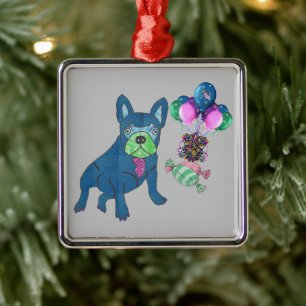 Ornement Carré Argenté Pendentif Bouledogue Français Ornement Argenté