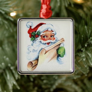 Ornement Carré Argenté Père Noël