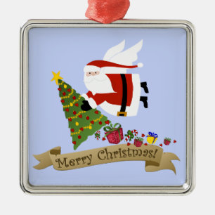 Ornement Carré Argenté Père Noël livre