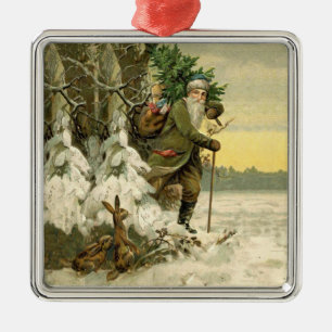 Ornement Carré Argenté Père Noël vintage Noël victorien vacances Arbre