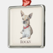 Ornement Carré Argenté Personalized Dog Photo | Custom Pet Name  (Gauche)
