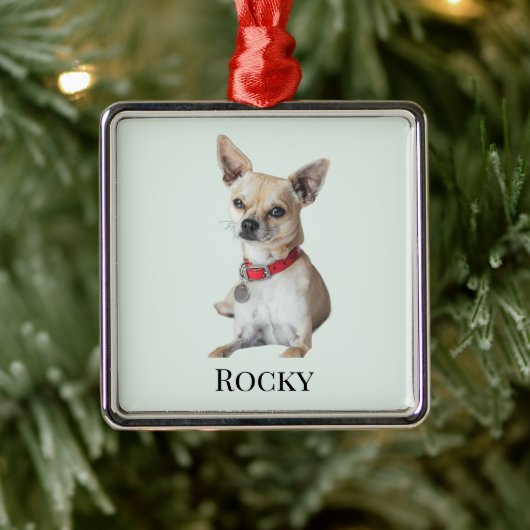 Ornement Carré Argenté Personalized Dog Photo | Custom Pet Name (Arbre)