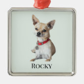 Ornement Carré Argenté Personalized Dog Photo | Custom Pet Name (Devant)