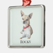 Ornement Carré Argenté Personalized Dog Photo | Custom Pet Name (Gauche)