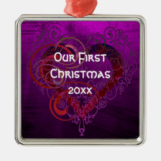 Ornement Carré Argenté Personalized Our First Christmas Square Ornament