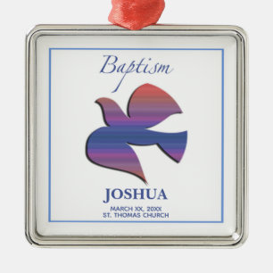 Ornement Carré Argenté Personnalisable, Adulte Baptême Dove