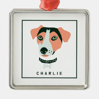 Ornement Carré Argenté Personnalisation du Beagle heureux