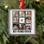 Ornement Carré Argenté Personnalisé BFF Meilleurs amis Forever 8 Collage<br><div class="desc">Personnalisé BFF Best Friends Forever Friendship day 8 Photo Collage. Customisez ce cadeau de jour d'amitié pour les amis avec 8 photos.</div>