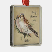 Ornement Carré Argenté Personnalisé Date Noël Aquarelle Kestrel, Faucon (Droite)