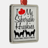 Ornement Carré Argenté Personnalisé J'Aime Mes Quatre Huskies Sibériens (Droite)