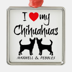 Ornement Carré Argenté Personnalisé J'Aime Mon Chihuahuas