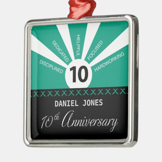 Ornement Carré Argenté Personnaliser, 10e anniversaire de l'employé (Gauche)