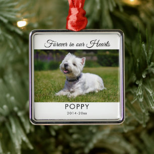 Ornement Carré Argenté Pet Memorial Forever dans nos coeurs Photo simple