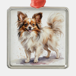 ORNEMENT CARRÉ ARGENTÉ PETIT CHIEN À POULET DE PAPILLON CUTE