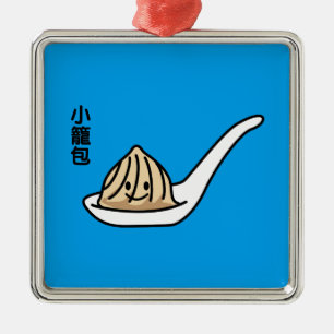 Ornement Carré Argenté Petit pain chinois de Dim Sum de boulette de soupe