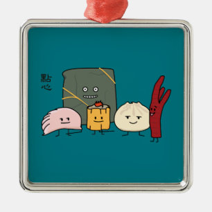 Ornement Carré Argenté Petit pain chinois de petits pains de boulette de