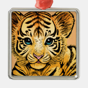 ORNEMENT CARRÉ ARGENTÉ PETIT TIGRE