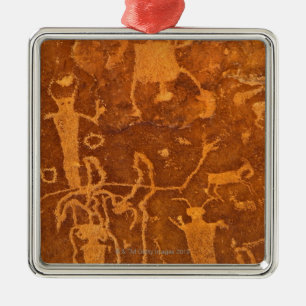 Ornement Carré Argenté Pétroglyphes de Natif américain, panneau de