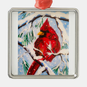 Ornement Carré Argenté Peu d'ornement cardinal rouge