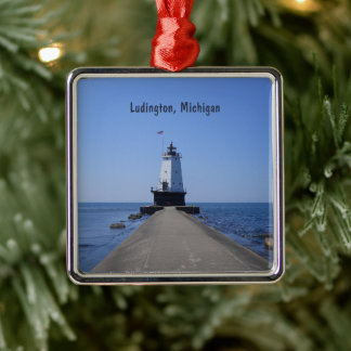 Ornement Carré Argenté Phare de Ludington
