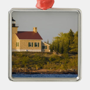 Ornement Carré Argenté Phare sur le lac Supérieur près de Copper Harbor