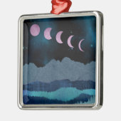 Ornement Carré Argenté Phases de lune rose Paysage (Gauche)
