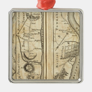 Ornement Carré Argenté Philadelphie et New York Road Map