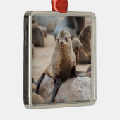 Ornement Carré Argenté Phoque pour bébé (Droite)