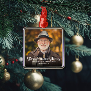 Ornement Carré Argenté Photo commémorative pour toujours dans nos coeurs