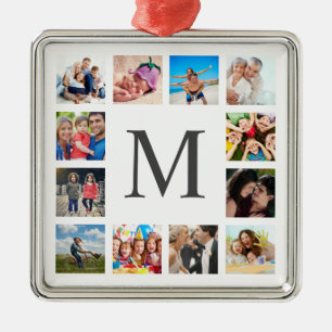 Ornement Carré Argenté Photo Custom Family Collage Personnalité de White