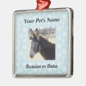 Ornement Carré Argenté Photo d'animal familier avec l'arrière - plan bleu (Gauche)