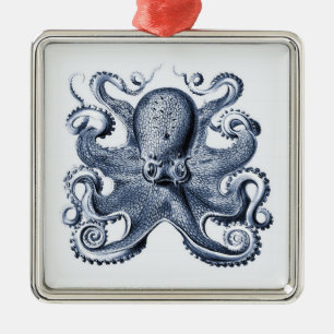 Ornement Carré Argenté Photo de la marine Blue Octopus par Ernst Haeckel