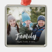 Ornement Carré Argenté Photo de Noël Elégante Simple Calligraphie Script (Devant)