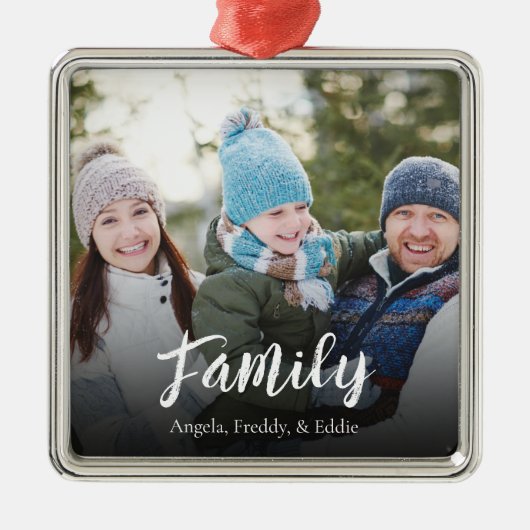 Ornement Carré Argenté Photo de Noël Elégante Simple Calligraphie Script (Devant)